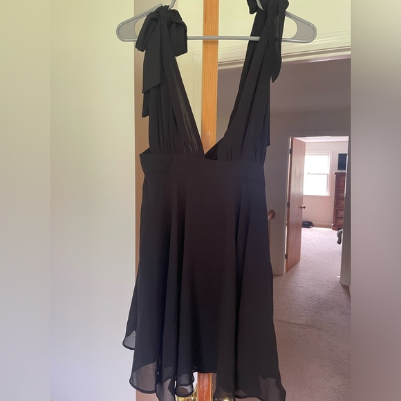 Forever 21 black mini skater dress with tie straps in size S - Picture 2 of 5